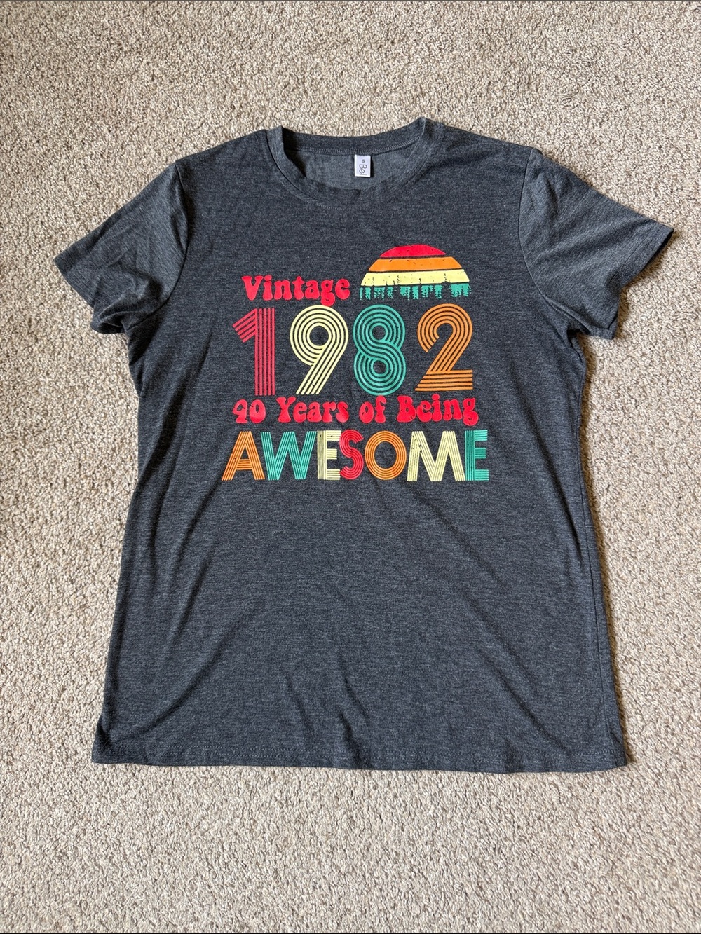Gildan Charcoal Tee with Colorful 1982 Retro Graphic